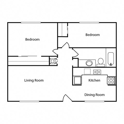Floor plan for 2 beds, 1 bath, 800 sqft